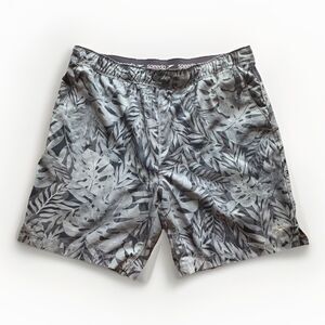 Speedo Mens Swim Trunks Navy Hawaiian Print 8” Size Large Built In Sliders